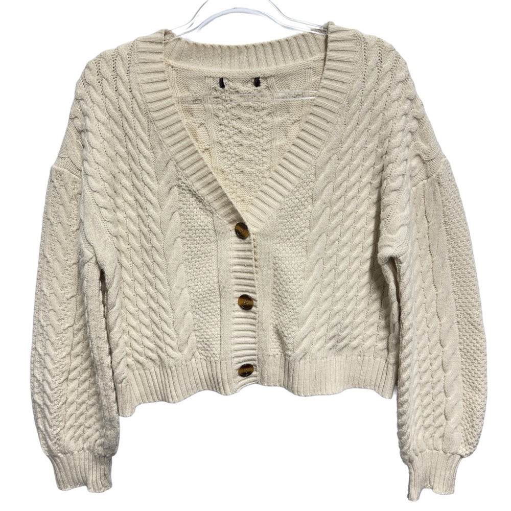 Zara Aran Fisherman  Cable Knit Crop Sweater Cardigan Jacket